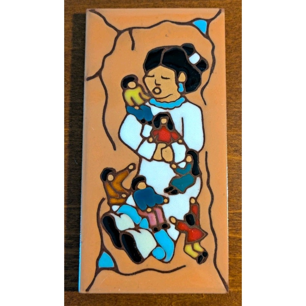 Vtg Cleo Teissedre Storyteller Ceramic Art Tile Native American Backsplash 3x6